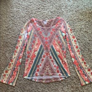 Express Print Bell Bottom Sleeve Hippie Blouse